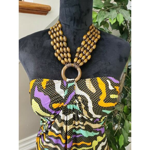 Just Love Women Multicolor Polyester Halter Neck Off Shoulder Long Maxi Dress S - Picture 2 of 12